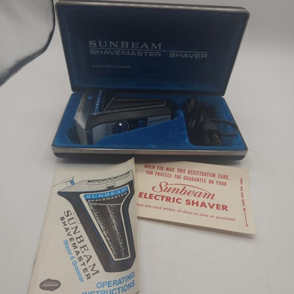 Vintage Sunbeam Shave Master In Case Electric Shaver with Box Cords and Manual